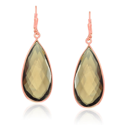 Sterling Silver Rose Gold Plated Teardrop Smokey Quartz Earrings