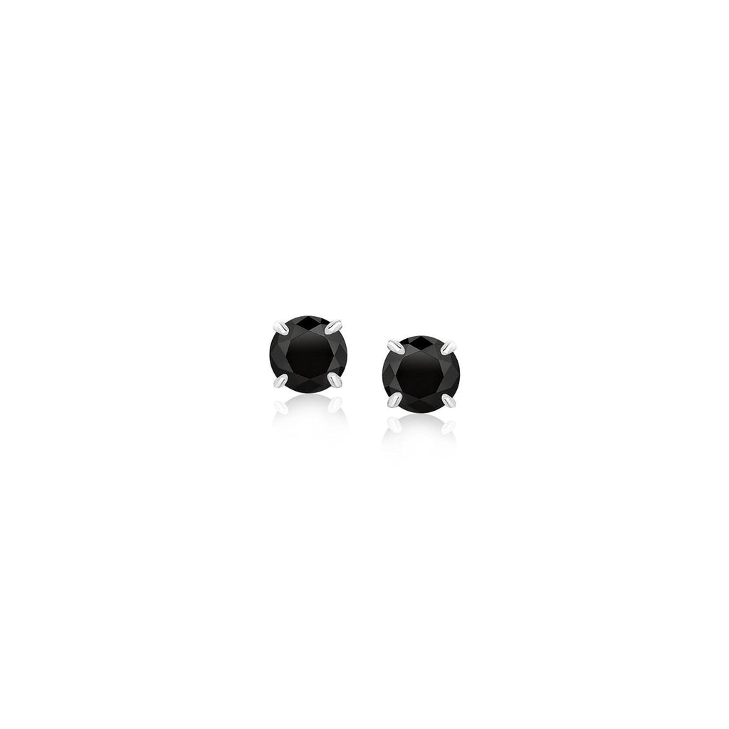 14K White Gold Stud Earrings with Black 4mm Cubic Zirconia