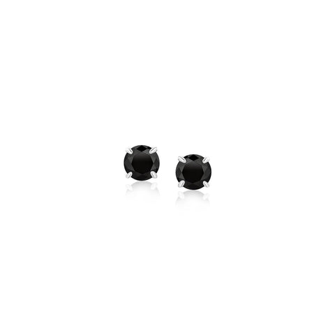 14K White Gold Stud Earrings with Black 4mm Cubic Zirconia