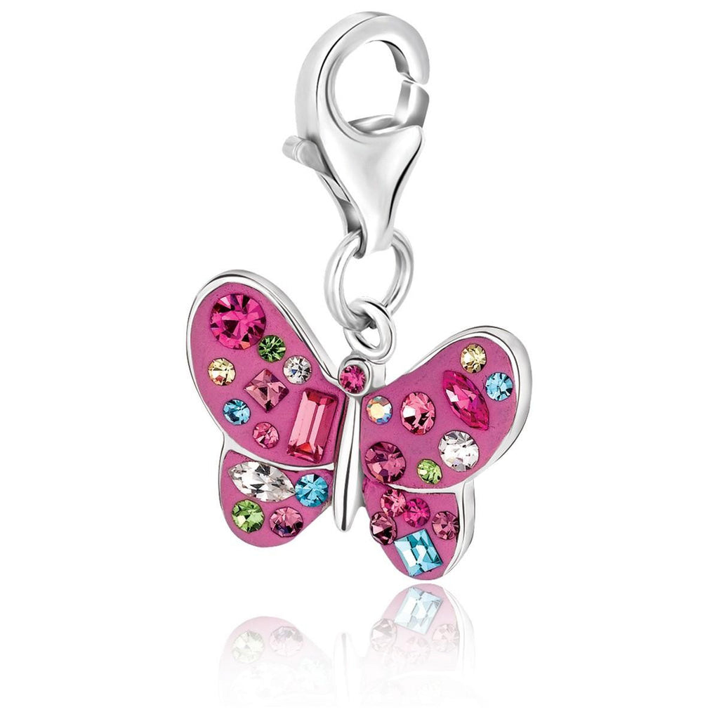 Sterling Silver Butterfly Charm with Multi Tone Crystal Embellishments