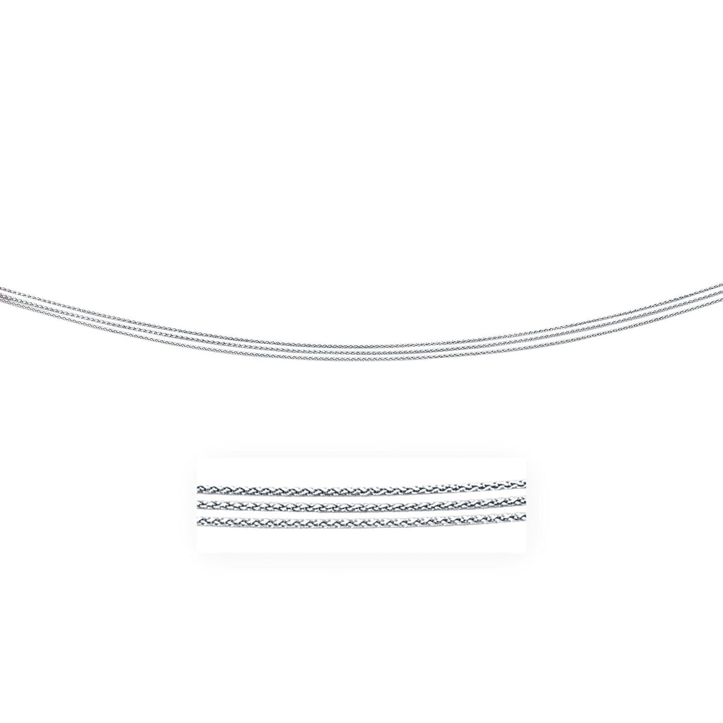 0.8mm 14K White Gold Three Strand Wheat Pendant Chain