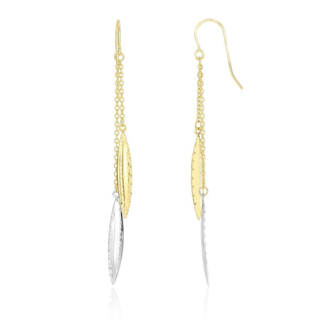 14K Two-Tone Gold Double Strand Chain Diamond Cut Marquis Drop Earrings