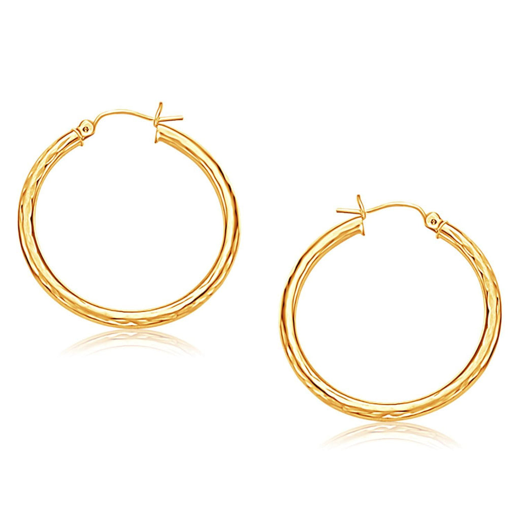 14K Yellow Gold Hoop Earring with Diamond-Cut Finish (30 mm Diameter)