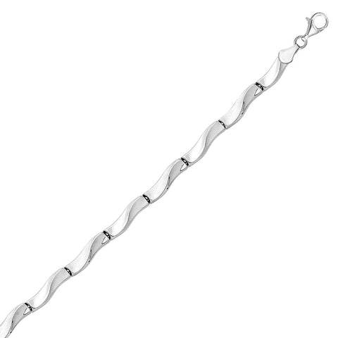 Sterling Silver Rhodium Plated Wavy Design Bar Link Stampato Bracelet