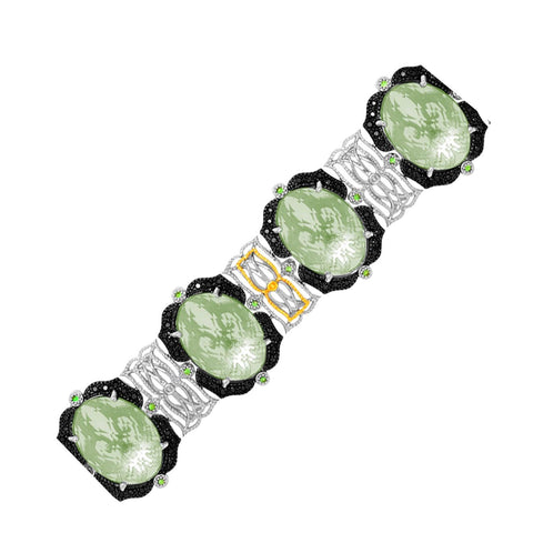 18K Yellow Gold & Sterling Silver Amethyst, Tsavorite, & Diamond Accented Bracelet