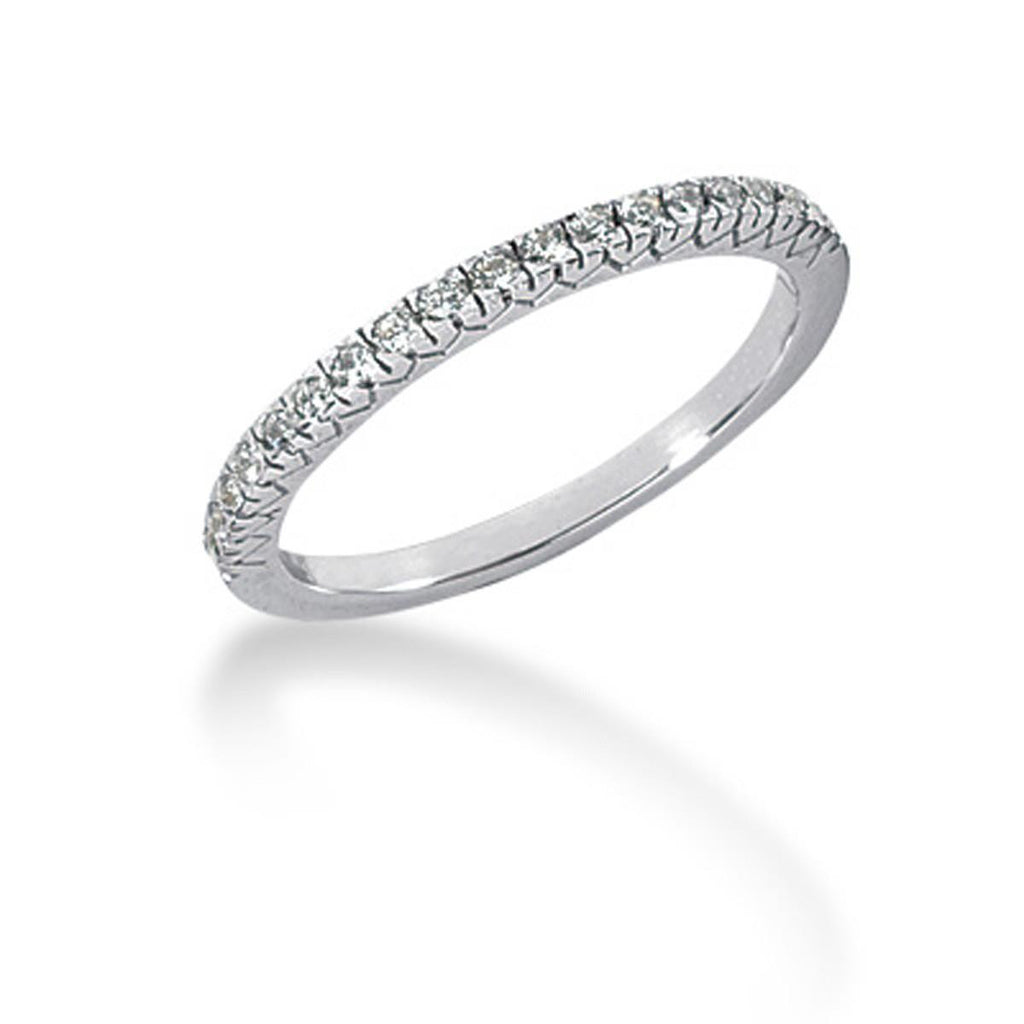 14K White Gold Engraved Fishtail V Pave Diamond Wedding Ring Band