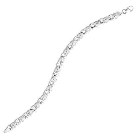 14K White Gold Heart Shape Textured Bracelet