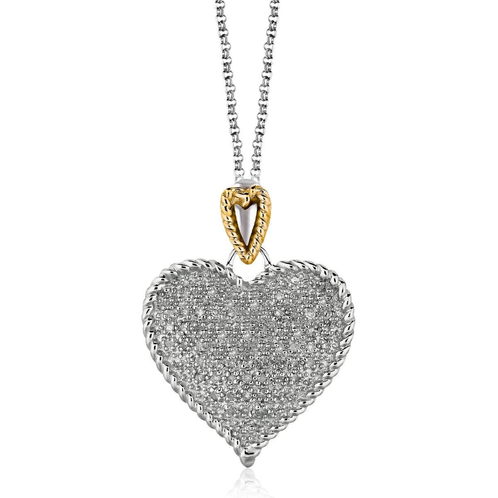 Designer Sterling Silver and 14K Yellow Gold Heart Shape Pave Diamond Pendant