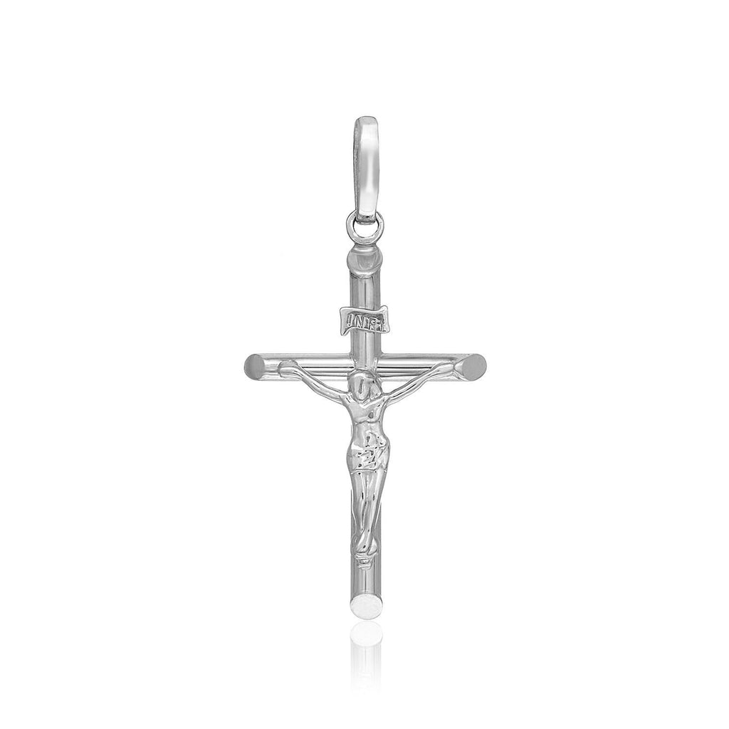 14K White Gold Crucifix Pendant with Figure