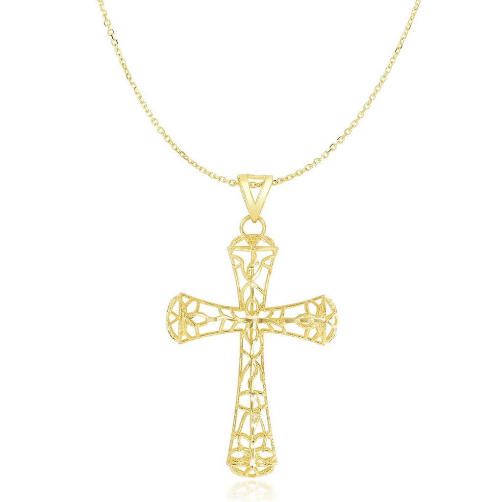 14K Yellow Gold Cross Pendant with Filigree Design