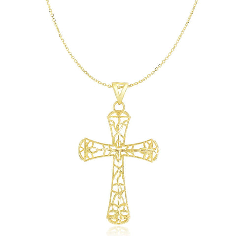 14K Yellow Gold Cross Pendant with Filigree Design