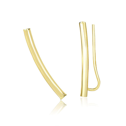 14K Yellow Gold Curved Tube Polished Earrings