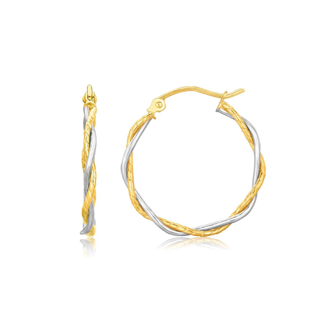 14K Two Tone Gold Twisted Hoop Earrings (1 inch Diameter)