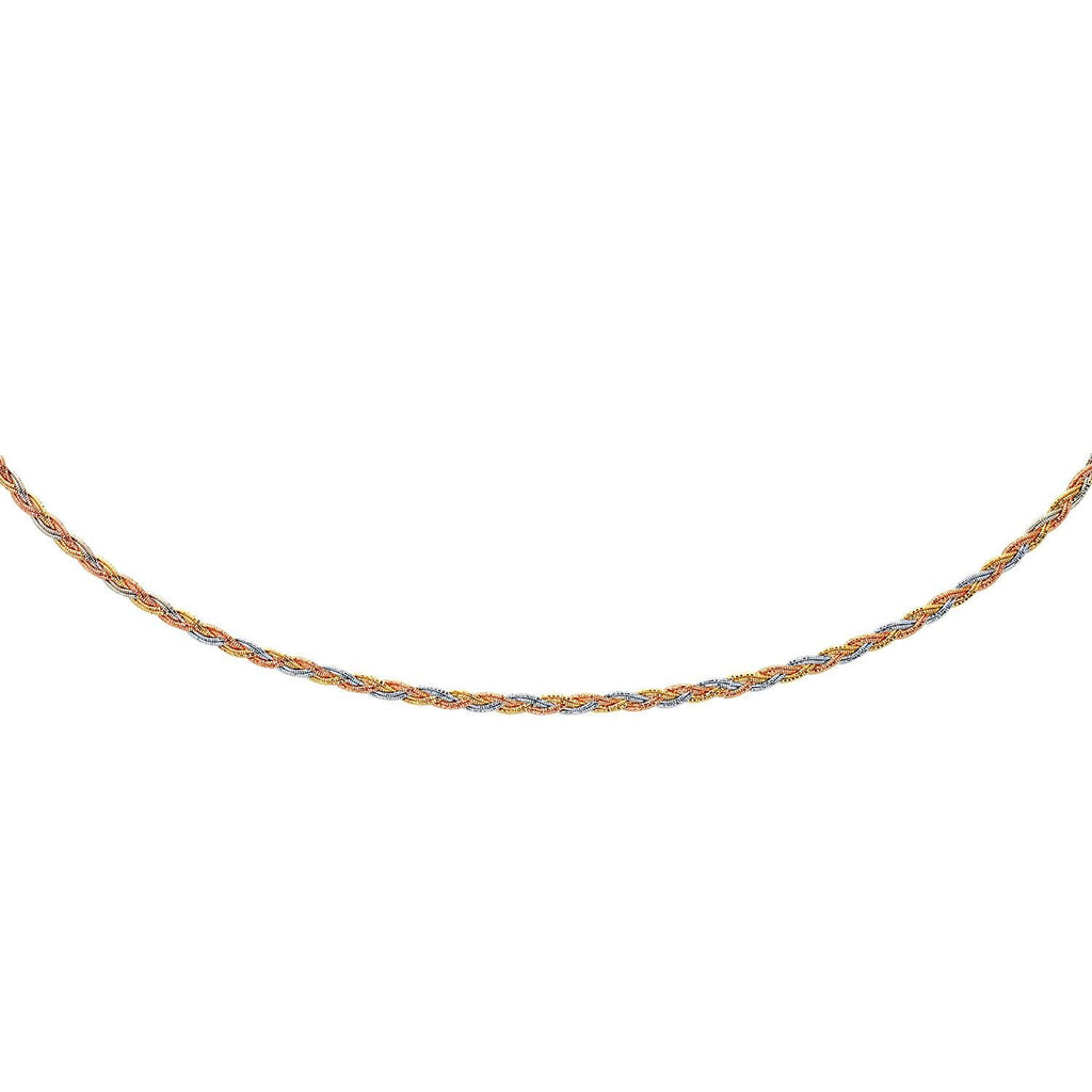 14K Tri-Tone Gold Plaited Motif Multi Strand Mirror Spring Necklace