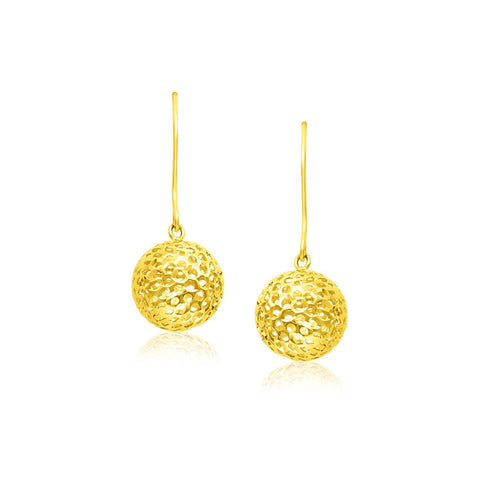 14K Yellow Gold Dangling Round Mesh Earrings