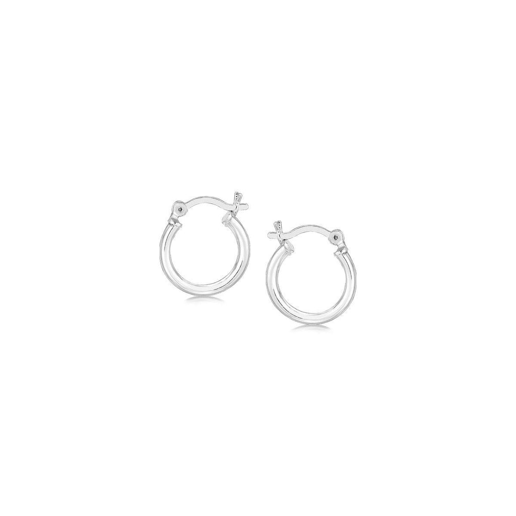 Sterling Silver Rhodium Plated Thin and Small Polished Hoop Earrings (10mm)