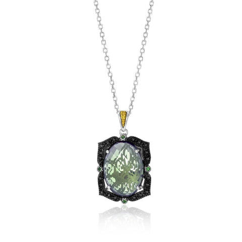 18K Yellow Gold & Sterling Silver Oval Amethyst, Tsavorite, & Diamond Pendant