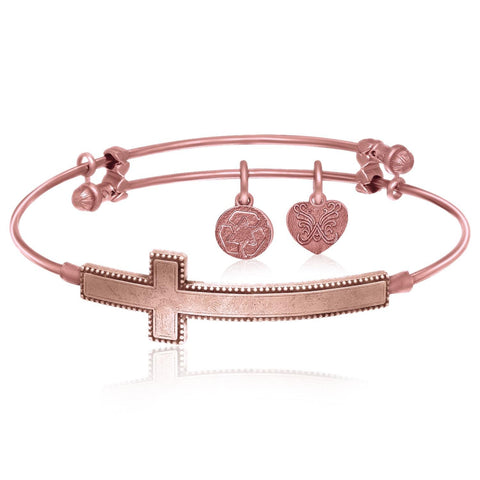 Expandable Bangle in Pink Tone Brass with The Sideways Cross Symbol