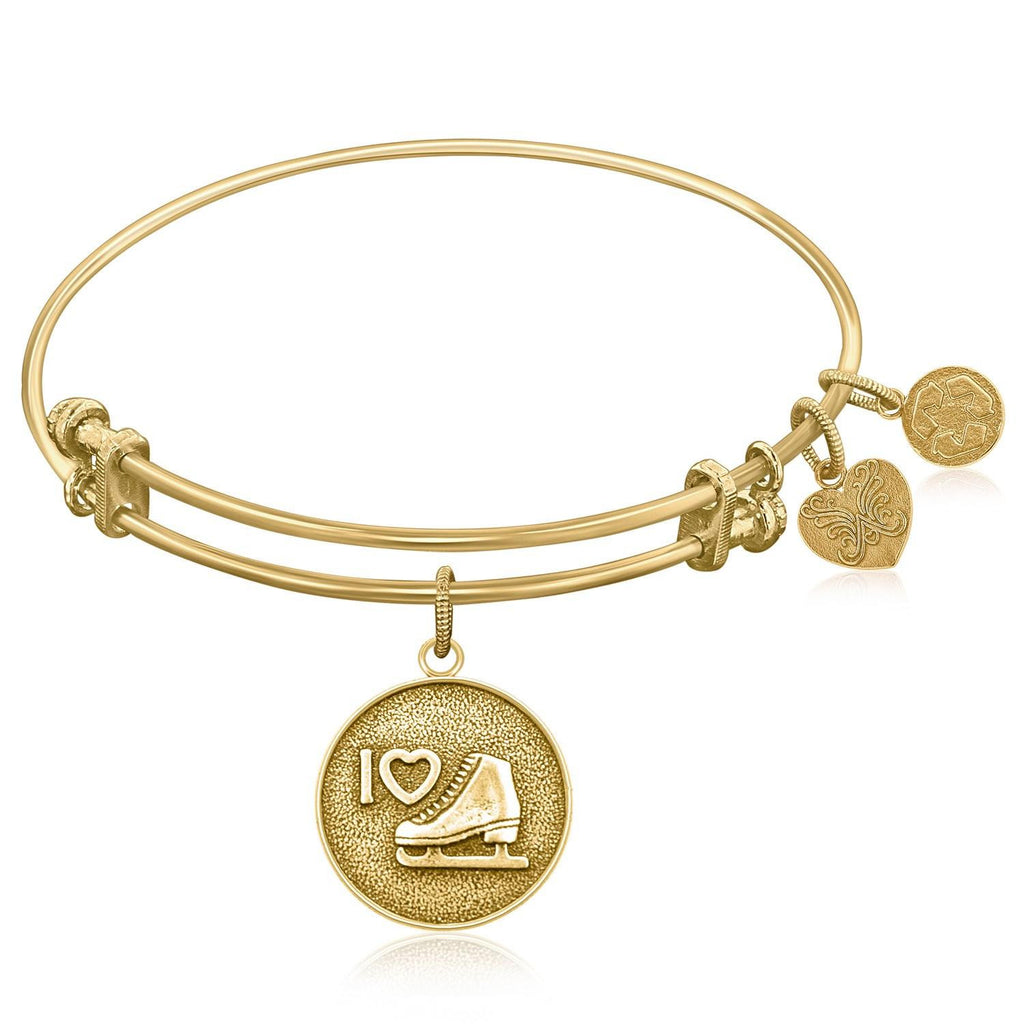 Expandable Bangle in Yellow Tone Brass with Ice Skating Symbol