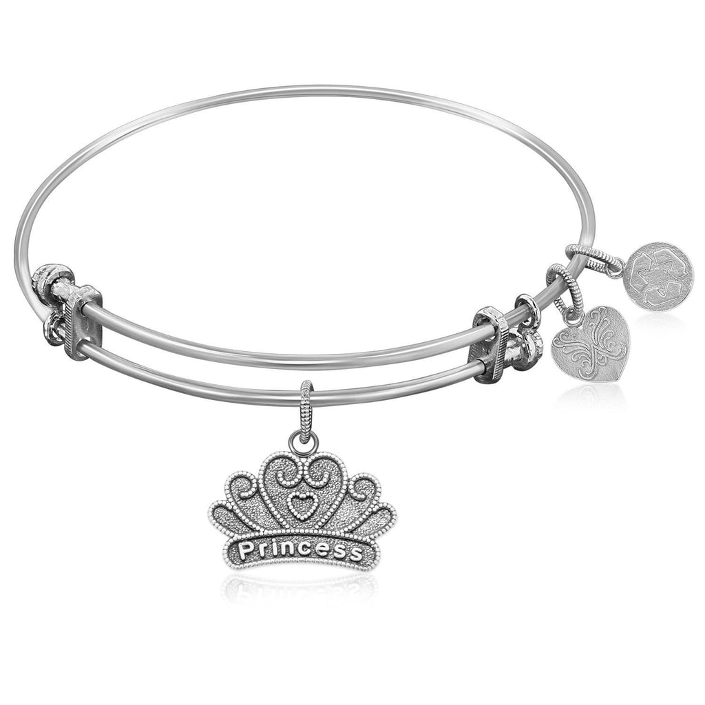 Expandable Bangle in White Tone Brass with Little Girl's Princess Dream Symbol