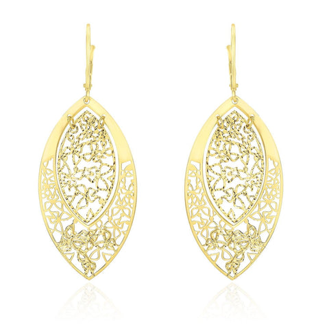 14K Yellow Gold Butterfly Filigree Design Marquis Earrings