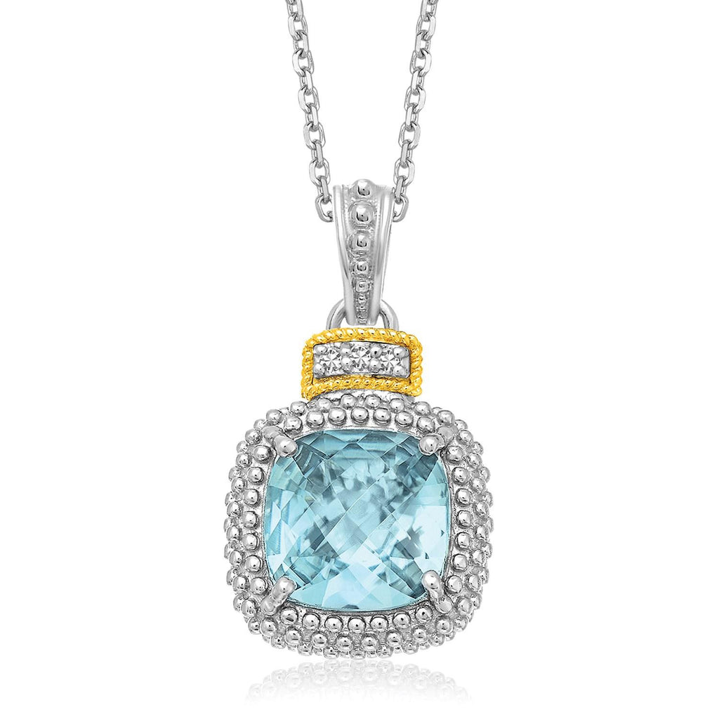 18K Yellow Gold & Sterling Silver Popcorn Sky Blue Topaz and Diamond Pendant