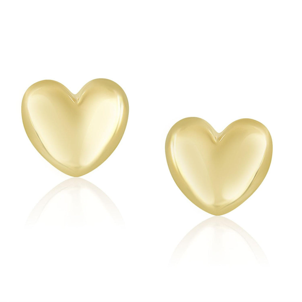 14K Yellow Gold Puffed Heart Shape Shiny Earrings