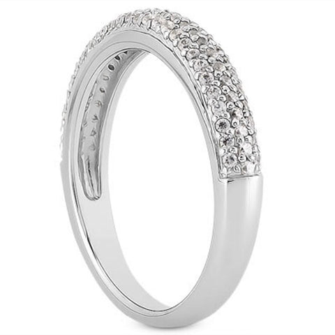 14K White Gold Triple Multi-Row Micro- Pave Diamond Wedding Ring Band