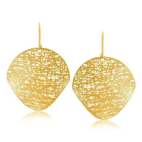 14K Yellow Gold Lace Motif Flat Leaf Like Earrings