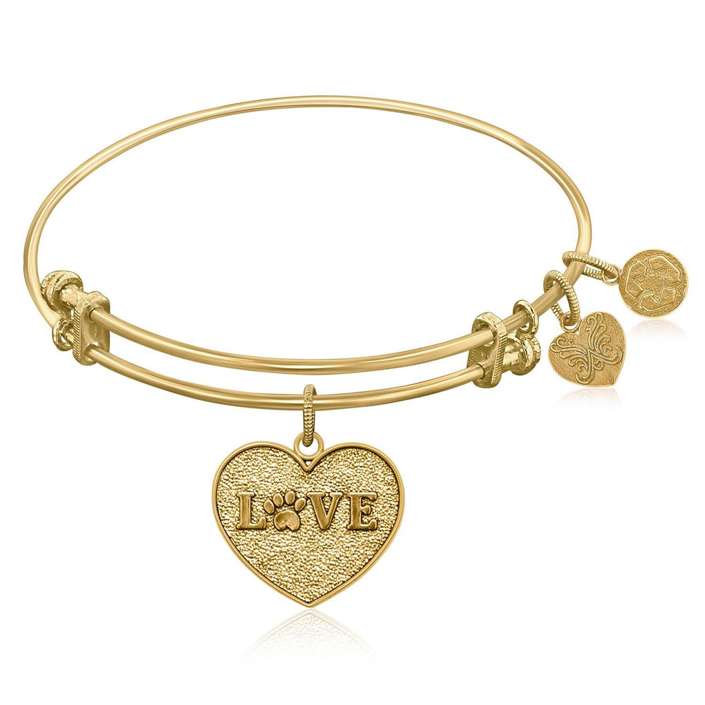 Expandable Bangle in Yellow Tone Brass with Love Symbol