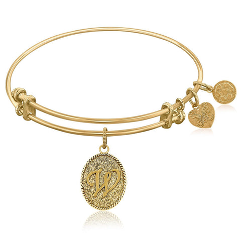 Expandable Bangle in Yellow Tone Brass with Initial W Symbol