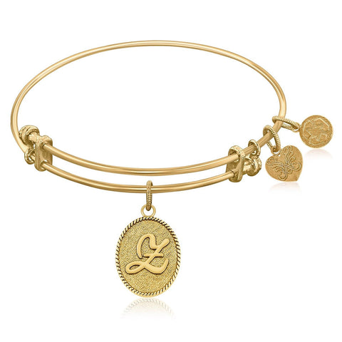 Expandable Bangle in Yellow Tone Brass with Initial Z Symbol