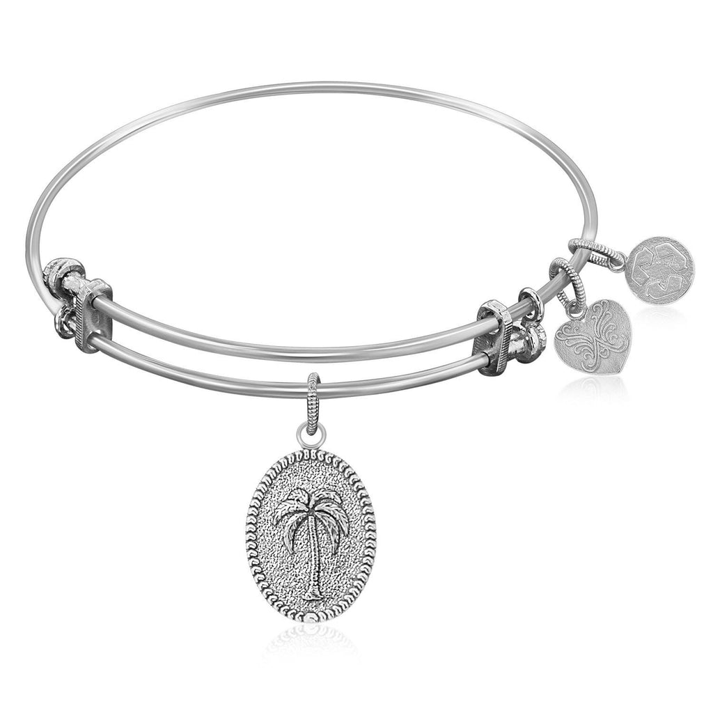 Expandable Bangle in White Tone Brass with Palm Tree Resolve Conflict Symbol