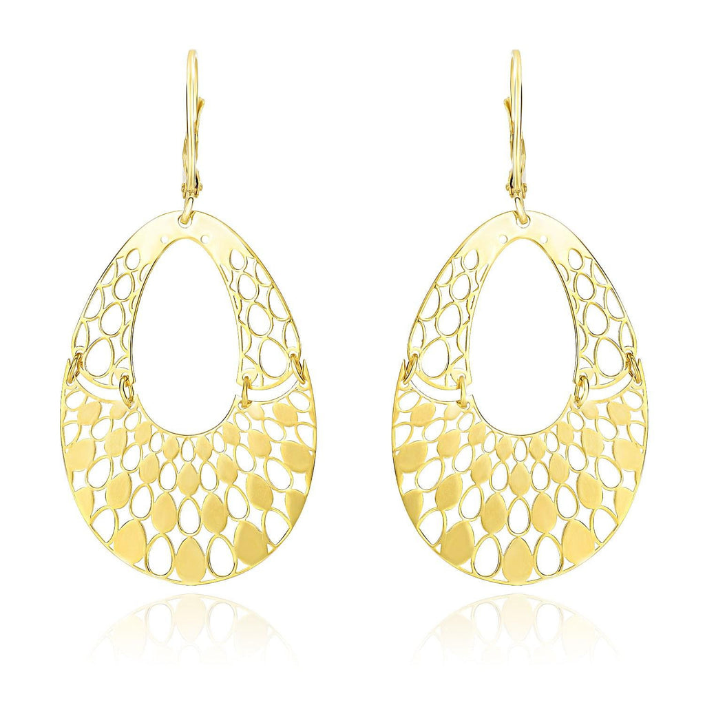 14K Yellow Gold Teardrop Filigree Design Graduated Open Teardrop Earrings