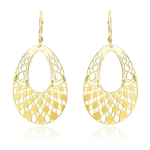 14K Yellow Gold Teardrop Filigree Design Graduated Open Teardrop Earrings