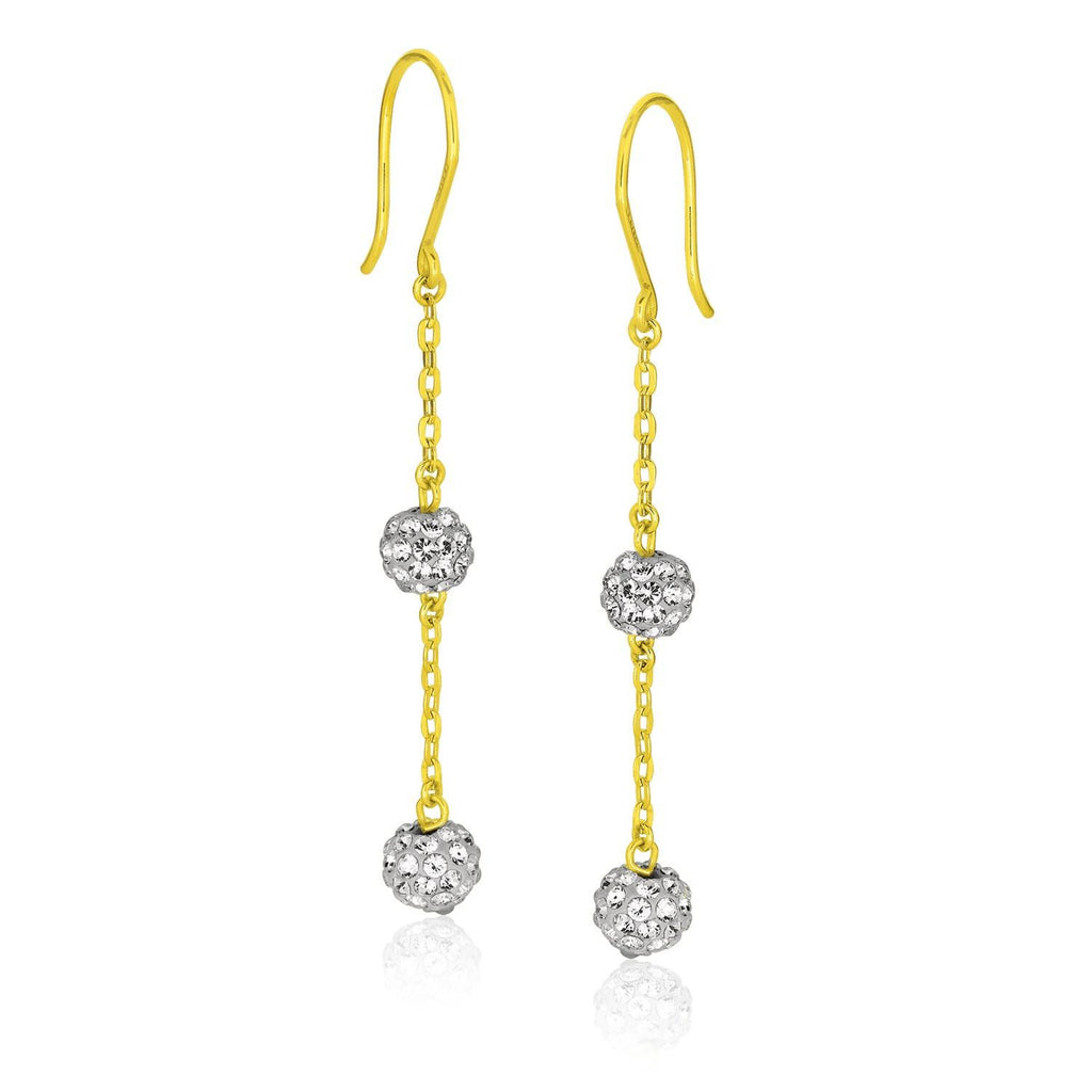 14K Yellow Gold Dangling Crystal Ball Earrings