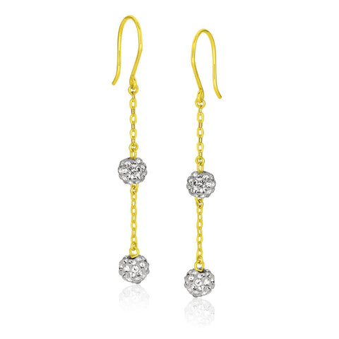 14K Yellow Gold Dangling Crystal Ball Earrings