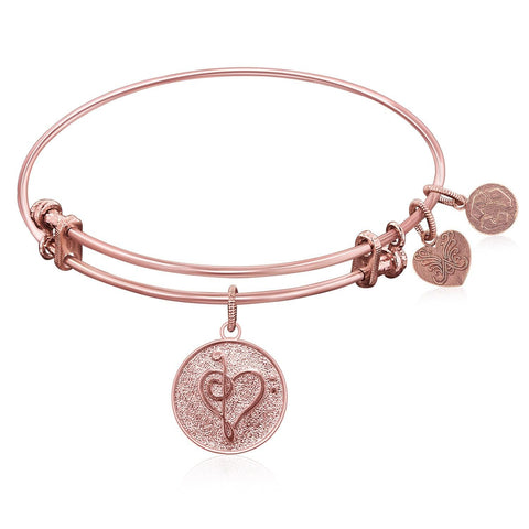 Expandable Bangle in Pink Tone Brass with Music Feel The Beat Symbol