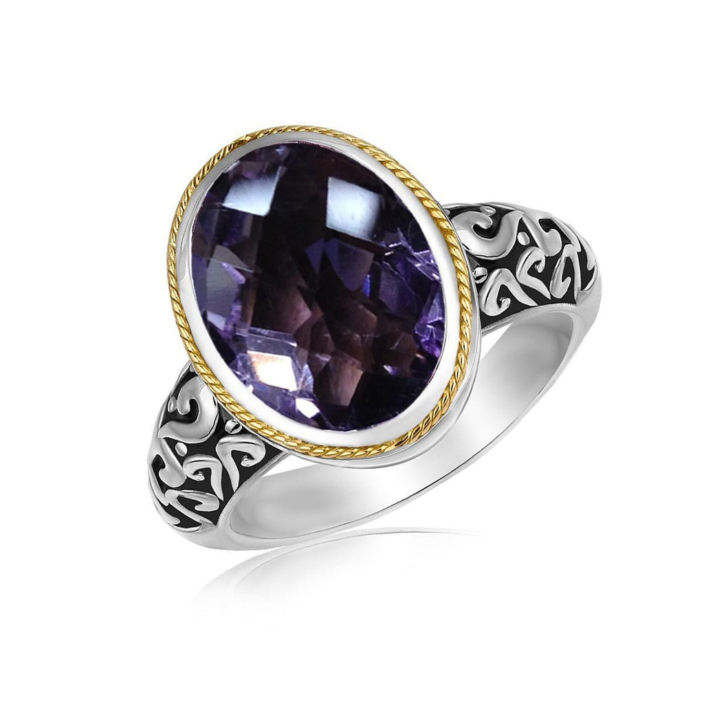 18K Yellow Gold and Sterling Silver Ring with a Pink Amethyst Stone