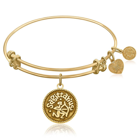 Expandable Bangle in Yellow Tone Brass with Sagittarius Symbol