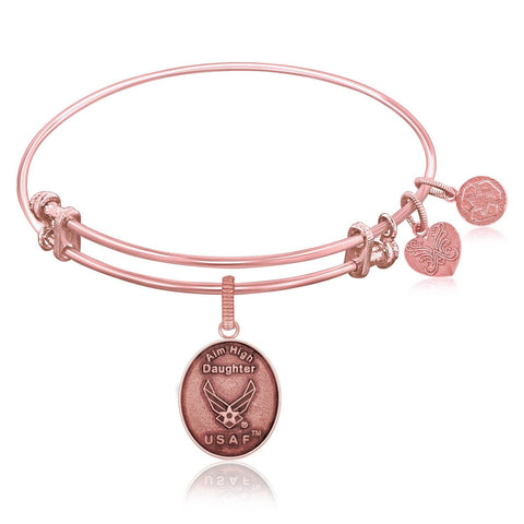 Expandable Bangle in Pink Tone Brass with USAF Aim High Daughter Symbol