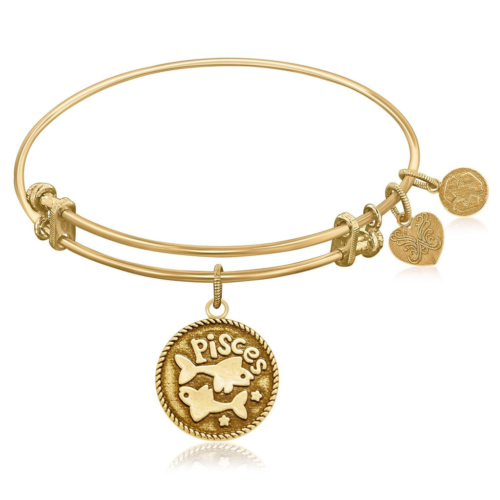 Expandable Bangle in Yellow Tone Brass with Pisces Symbol