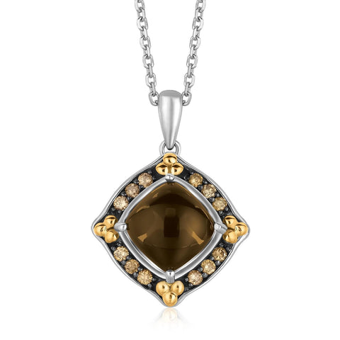 18K Yellow Gold and Sterling Silver Necklace with Cabochon Pendant