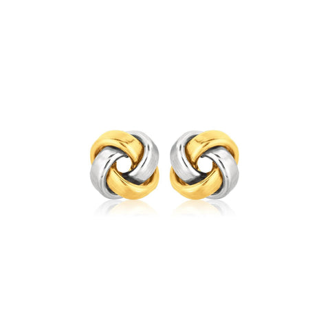 14K Two Tone Gold Square Love Knot Stud Earrings