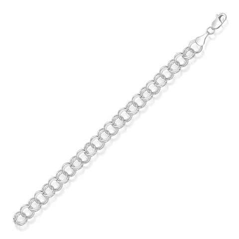 8.0 mm 14K White Gold Solid Double Link Charm Bracelet