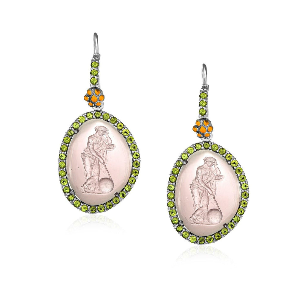 18K Yellow Gold & Sterling Silver Peridot Venetian Glass Cameo Earrings