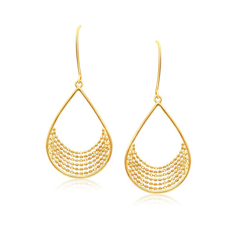 14K Yellow Gold Open Teardrop with Layered Bead Chain Earrings