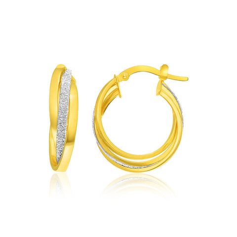 14K Two-Tone Gold Twist Glittery Round Hoop Earrings