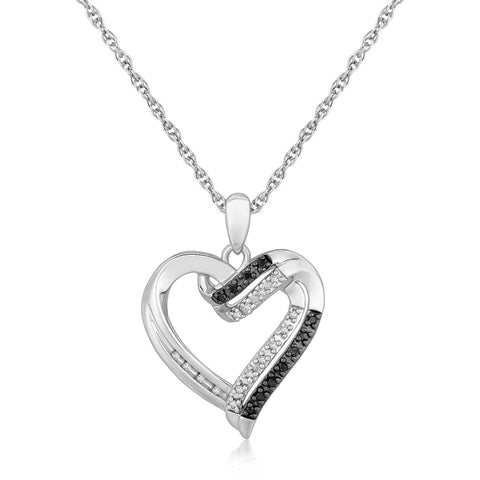 Sterling Silver Dual Band Fancy Design Diamond Heart Pendant (.11 ct t.w.)