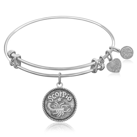 Expandable Bangle in White Tone Brass with Scorpio Symbol